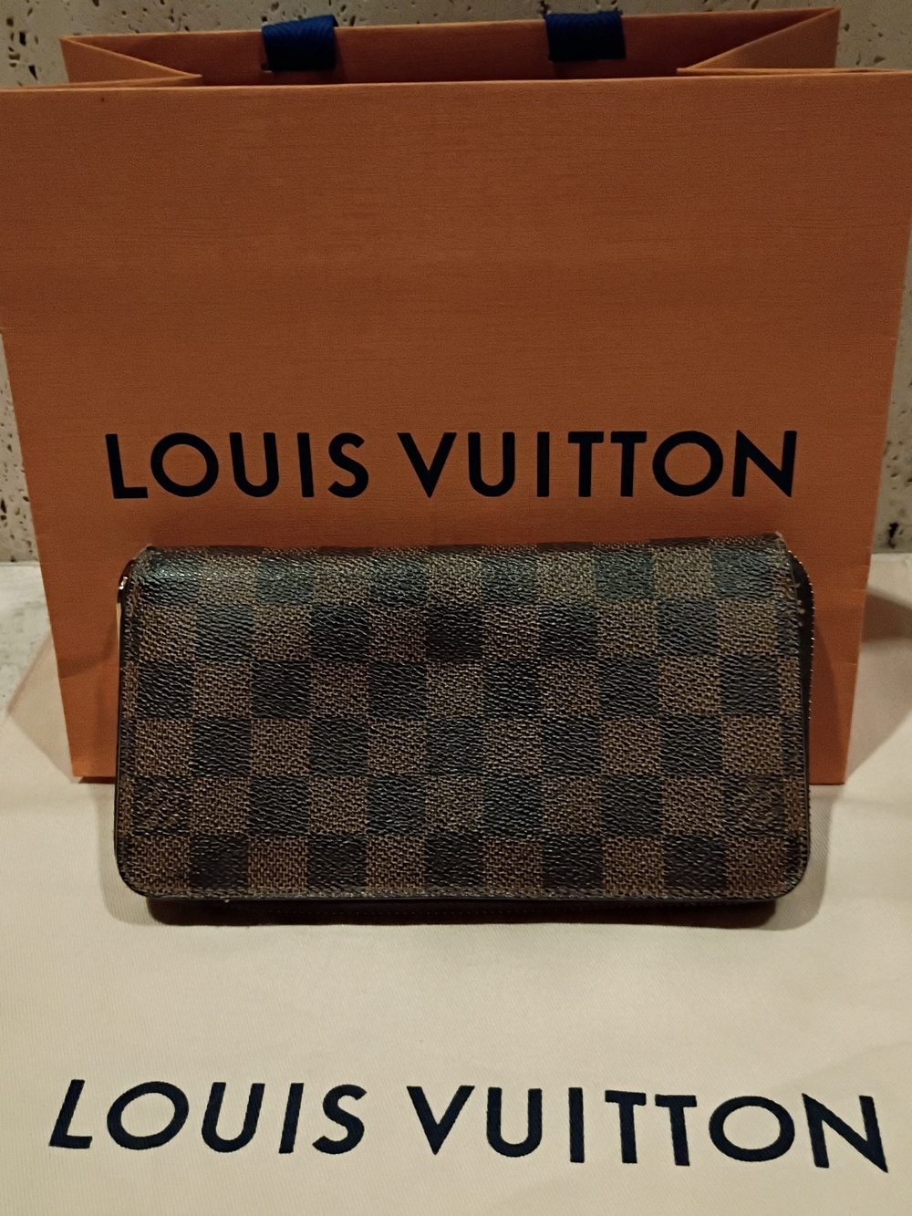 Louis Vuitton Damier Ebene Checkerboard Brown Zip Continental Wallet